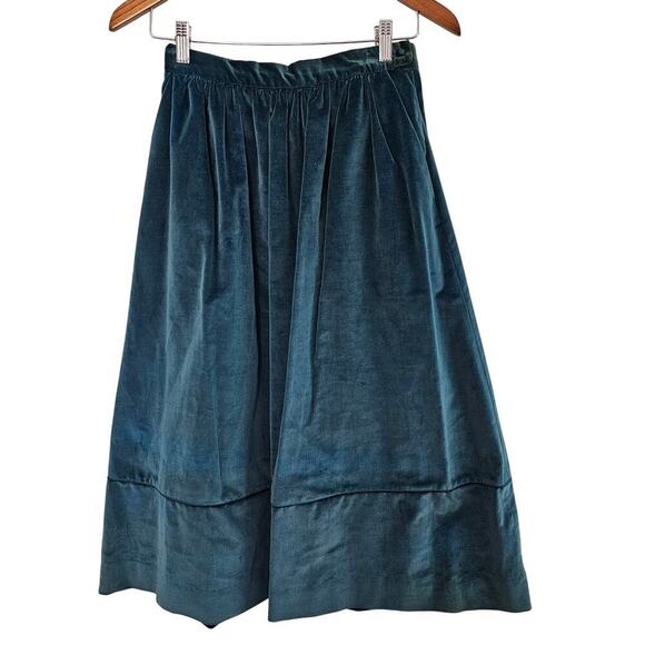 Intuitions Vintage Velvet Skirt Womens Small Blue 80s Midi Preppy Cottage Boho - Picture 1 of 9